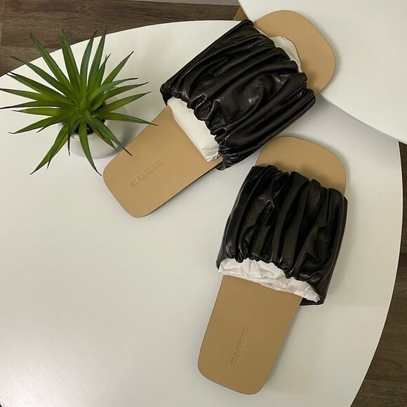 Jil Sander Women’s Slides Gathered Leather Tripon Black size EU 39.5/US 9.5 New - Picture 2 of 9